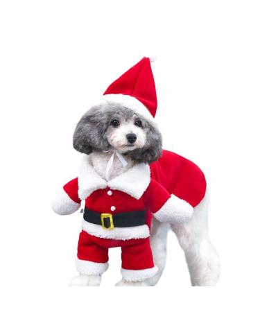 DELIFUR Pet Christmas Costumes Dog Suit with Cap Santa Claus Suit Dog Hoodies Cat Xmas Costumes Party Suit Warm in Winter (Red S) S Red