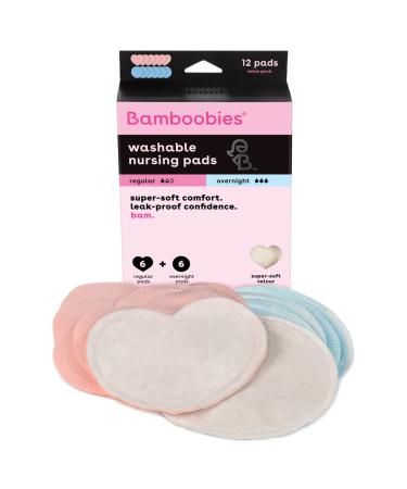 Bamboobies Womens Overnight Nursing Pads, Reusable and Washable, Pink Regular and Blue Overnight, Variety Pack, 6 Pair (Pack of 1) 3 Regular Pairs & 3 Overnight Pairs