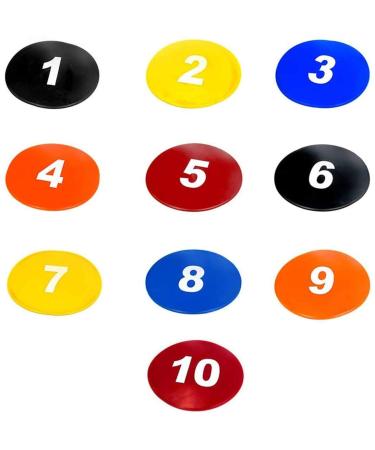 TNZMART 9 Inch Spot Markers Multicolor Number Football Yard Markers Anti-Slip Floor Spot Markers for Soccer Training 10 Pcs