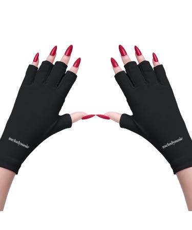 MelodySusie Anti UV Gloves for Gel Nail Lamp, Professional Protection Gloves for Manicures, UV Shield Gloves, Nail Art Skin Care Fingerless Glove Protect Hands, Home Outdoor Use A-Black