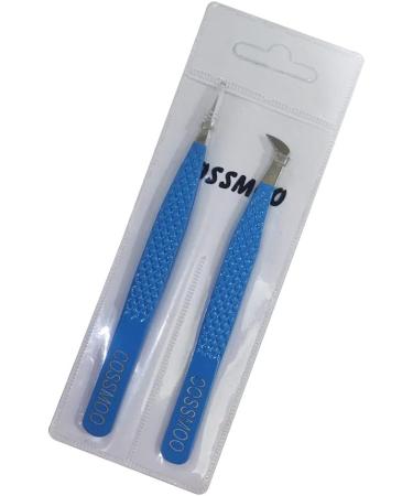 2 Pieces Diamond Grip Eyelash Tweezers Professional Set- COSSMOO Straight And Angled Curved L-Shape Volume Tweezers For Lashes Extension Pointed Individual Application Tweezers For False Lash - Buy Online on SooperMarket.com