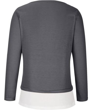 Women's Long Sleeve Color Block Fake Two Shirt - Gray Medium | Crew Neck Henley Button Up Blouse - Buy Online on SooperMarket.com