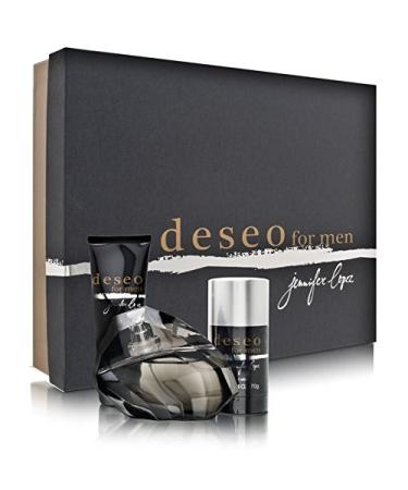 Deseo for Men by Jennifer Lopez 3 Piece Set Includes: 3.4 oz Eau de Toilette Spray + 2.5 oz After Shave Balm + 2.4 oz Deodorant Stick