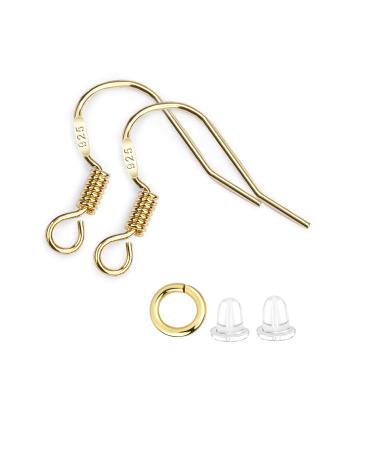 200 PCS/100 Pairs Earring Hooks Hypoallergenic 925 Sterling Silver 18K Gold Ear Wires Fish Hooks with 120 PCS Clear Silicone Earring Backs and 120 PCS Jump Rings for DIY Jewelry Making
