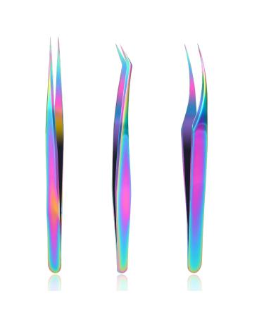 3Pcs Eyelash Extension Tweezers Set Lash Tweezers Eyelash Tweezers for Extensions 3 Styles Straight and Curved Eyelash Tweezers Pointed Eyelash Tweezers for Classic Individual Eyelash Extensions