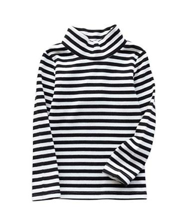 JWWN Little Boys Girls Turtleneck Thermal Tops Long Sleeve Striped Tee Kids Winter Baselayer Fleece Shirts,12Months-7Years Black 5T