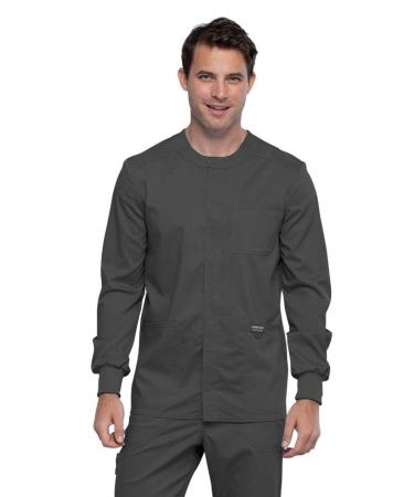 Cherokee Men Warm Up Scrubs Jacket Workwear Revolution Snap Front WW380 Medium Pewter