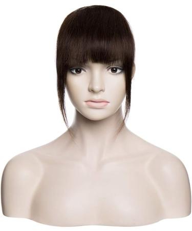 Silk-co One Piece Hair Bangs Fringe Hair Extensions Clip in Human Hair Extension #02 Dark Brown Straight Flat with Temple - Buy Online on SooperMarket.com