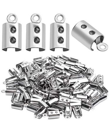 Fold Over Crimp Ends 100Pcs Stainless Steel Fold Crimp Ends Terminators Clasp Clamp Tips for Necklace Cord  Tassel  Leather Jewelry Making 5MM