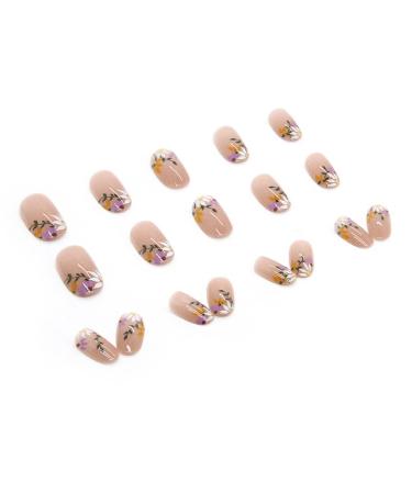 24Pcs Short Press on Almond Round Fake Nails with Little Flowers Design - Glossy Acrylic False Nails for Women and Girls | Spring Styles-4 - Buy Online on SooperMarket.com