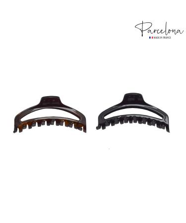 Parcelona French Slim Small Tortoise Shell Celluloid Hair Claw Clip - Brown/Black - Buy Online on SooperMarket.com