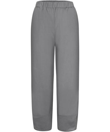 Viyabling Women's Linen Palazzo Pants - Loose Fit Summer Lounge Trousers with Elastic Waist and Pockets - Casual Dress Pants in 4XL - Gray - Buy Online on SooperMarket.com