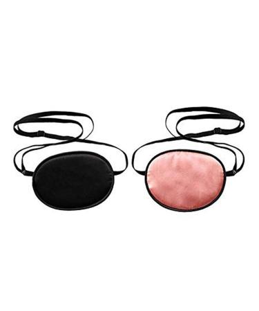 Silk Elastic Eye Patches Amblyopia Strabismus No Leakage Lazy Eye Patches Adjustable Smooth Soft and Comfortable Visual Acuity Recovery Eye Patch for Adult 2 Pack (Black and Pink)