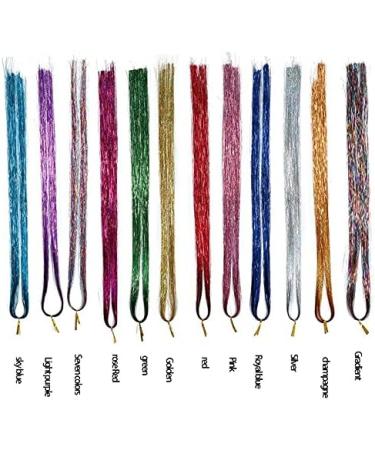 Hair Tinsel Strands with 12 Colors Hair Tinsel Strands Kit Hair Extensions Shiny Silk Tinsel - Buy Online on SooperMarket.com