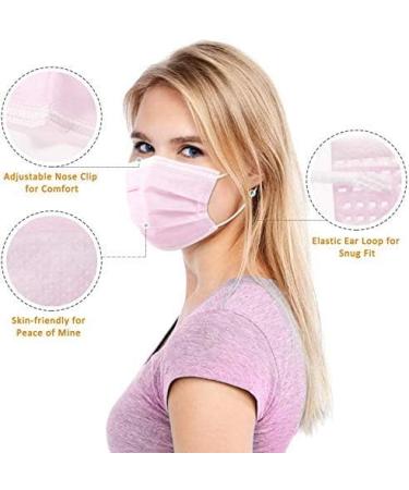 50PCS Pink Disposable Face Masks - 3-Ply Earloop, Breathable Non-Woven Mouth Cover - Buy Online on SooperMarket.com