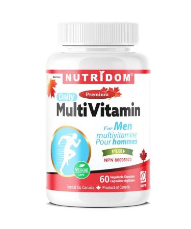 Nutridom Daily Multivitamin for Men with Vitamin A D3 E C B Biotin Calcium Magnesium Zinc Iodine Copper Chromium Selenium Molybdenum Vanadium Lutein Choline Lycopene Inositol Beta-carotene (60 Capsules)