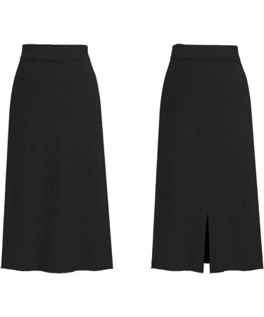 Sanahy Women's Basic Ribbed Knit Midi Skirt - Black | Stretchy High Waist Pencil Skirt - Buy Online on SooperMarket.com