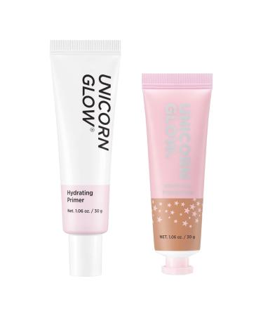 Unicorn Glow Hydrating Wear Primer + Hydrating Collagen Foundation #10 Pecan Golden Brown - Great Value Cruelty Free make up