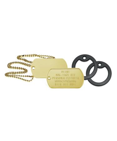 2 pieces of personalized identification brands |Dog day chain with embossing |Including 2 chains & 2 silencers in the set |Various texts and motifs possible |Rambo |Military equipment (gold colors)