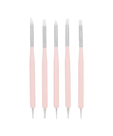Anself 5pcs 2-Way Nail Art Dotting Tools Silicone Nail Pen UV Gel Nail Art Brush #1 Pink