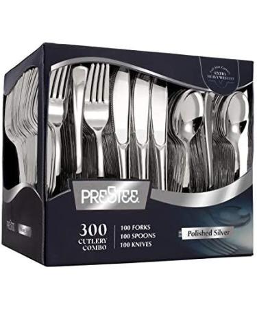 300 Plastic Silverware Set - Disposable Cutlery Utensils - Heavy Duty Bulk Flatware Set Silver - 100 Forks, 100 Spoons, 100 Knives - Buy Online on SooperMarket.com