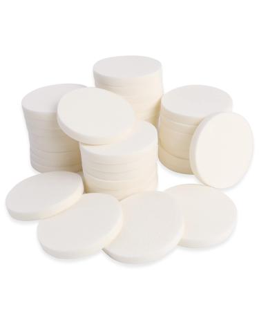 50 Pieces White Round Makeup Sponge Facial Powder Puff Cosmetic Sponge Round Foam Pad Beauty Makeup Eye Face Foundation Powder Blender for All Skin Types Wet and Dry Dual Use
