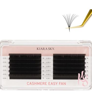 KIARA SKY LASH Premium Cashmere Easy Fan Lash Extensions | Soft Semi-matte natural finish | Fans like Butter | For Professional Eyelash Extensions Use Only | Black (C-0.05-14MM) 14mm C-0.05
