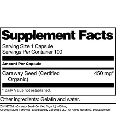 Organic Caraway Seed Capsules - 450mg (100ct) | Certified & Pure | ZIN 517591 - Buy Online on SooperMarket.com