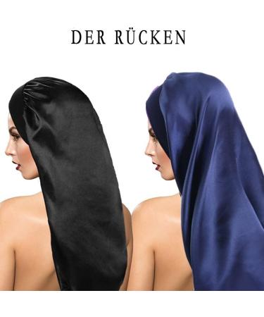 Shop Ladaypoa Long Satin Sleeping Cap - 2 Piece Large Sleeping Hats for Women | Extra Large Soft & Convenient Black + Dark Blue - Buy Online on SooperMarket.com