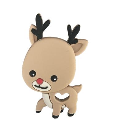 Christmas Holiday Soft Silicone Teethers for Baby BPA Free and Food Grade - Christmas Tree Star Santa Rudolph Reindeer Teether Toy (Reindeer No Scarf)