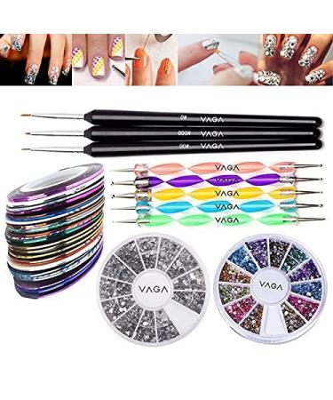 Premium Nail Art Accessories Kit: 5 Double-Ended Dotting Tools 3 Detail Brushes 2000 Silver Decorations & 10 Decorative Strips for Stunning Nail Designs - Buy Online on SooperMarket.com