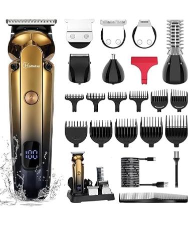 Hatteker Beard Trimmer Kit Professional Hair Clipper with Zero Gapped T-Blade Trimmer Electric Razor Shaver for Nose Ear Beard Body Trimmer for Men Waterproof Cordless Grooming Kit 6 in 1