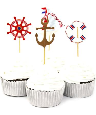 Mikinona 24pcs Nautical Cupcake Toppers Nautical Cake Topper Nautical Cupcake Picks Nautical Theme Party Picks Birthday Nautical Topper With Line Ocean - Buy Online on SooperMarket.com
