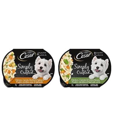 Cesar Simply Crafted Wet Dog Food Chicken Carrots Barley & Spinach 37g Pack of 10 and Crafted Wet Dog Food Chicken Carrots & Green Beans 37g Pack of 10