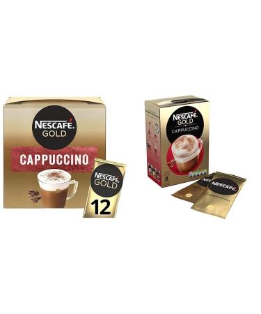 Nescaf Gold Cappuccino Sachets 12 Cups (Pack of 1) & Gold Cappuccino Unsweetened Taste Coffee Pack of 8
