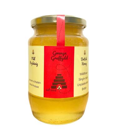 Gwenyn Gruffydd - British Blossom Honey 1kg Bulk Glass Jar - - 100% Pure Natural Unpasteurized Raw Honey - Bulk Honey 1kg - Unheated - Gluten Free - Premium Honey from Non-Sugar Fed Bees UK