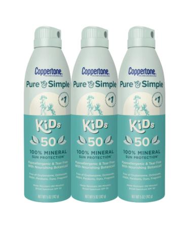 Coppertone Pure and Simple Kids Spray Sunscreen SPF 50 Broad Spectrum Sunscreen for Kids 5 Oz Pack of 3