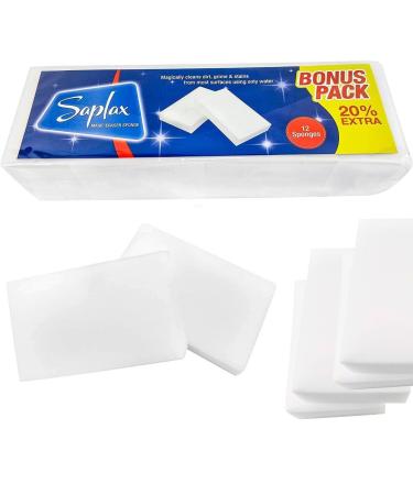 12 x Saplax Magic Eraser Sponge - Melamine Sponge Home Cleaning - Chemical Free Cleaner for Pads Wipes Dirt Stain Grime & Marks from Most Household Surfaces - Kitchen Bathroom Tile Shoe