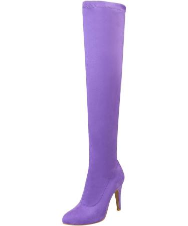 Shop Women's Winter Shoes: Comfortable Vintage Knee-High Leather & Suede Boots in Purple | Slipproof & Elegant Block Heel Overknee Styles - Buy Online on SooperMarket.com
