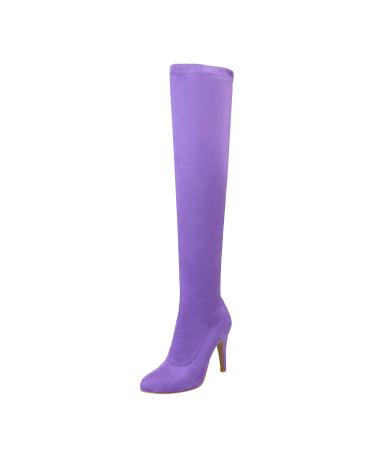 Shoes women winter comfortable vintage slipproof shoes boots knee high leather classic suede look lady boots long-shaped boots elegant lined block heel overknee ankle boots boots 38 EU purple