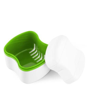 Annhua Dental Storage Container with Flushable Basket Denture Boxes Denture Retainer Case for Soaking and Cleaning Dentures Home & Travel Use(Light Green)