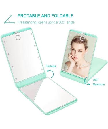 Rantizon Portable Makeup Mirror with Dimmable 8 LEDs, 1X & 2X Magnification - Compact, Foldable Handbag Mirror - Perfect Green Gift for Teenage Girls - Buy Online on SooperMarket.com