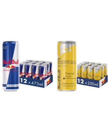 Red Bull Energy Drink 473ml x 12 & Energy Drink Tropical Edition 250ml x 12 + Energy Drink