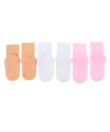 3 Pairs Silicone Moisturizing Socks Flexible Elastic Hydrating Spa Socks Pedicure Socks for Dry Cracked Feet Pink Skin Tone White (-1411240283012)