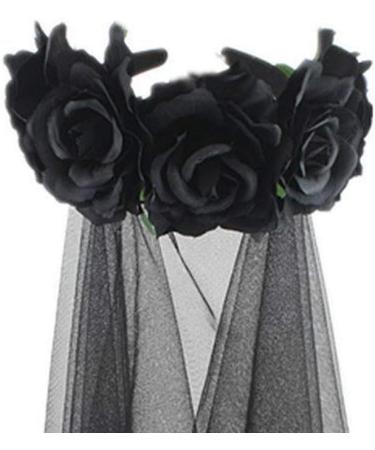 SUNTRADE Women Girls Zombie Bride Black Veil with Flowers Hairband for Halloween Cosplay Wedding Costume Headwear - Buy Online on SooperMarket.com