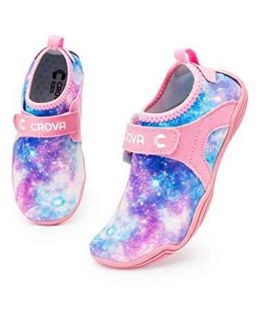 CROVA Kids Water Sports Shoes Ultra Light Totally Drainage Quick-Dry Aqua Socks Barefoot Slip-on for Boys Girls Toddler 2.5 Little Kid A Purple Galaxy