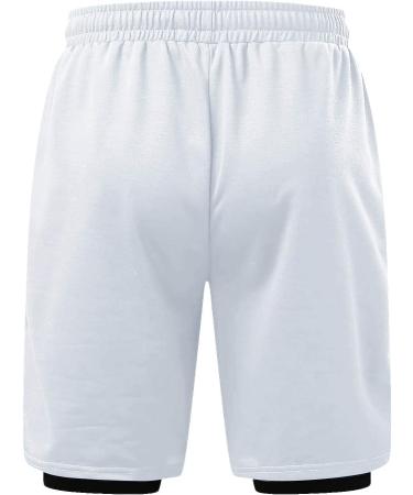 Ronony Men's 2-in-1 Sports Shorts | Quick-Drying Summer Running & Gym Shorts - White - Buy Online on SooperMarket.com