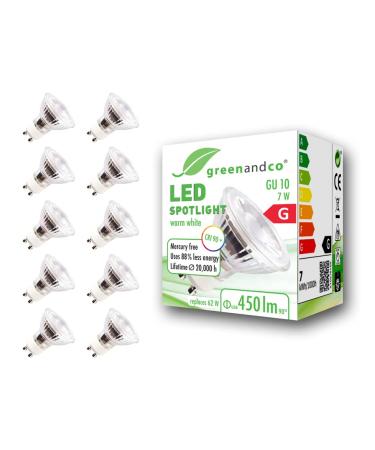 Greenandco 10x CRI 90+ GU10 LED spot 7W 450 LM 36 3000K Warm white 230V flicker -free not dimmable 2 year guarantee 7W 3000K 36 10 pieces (1 Pack)