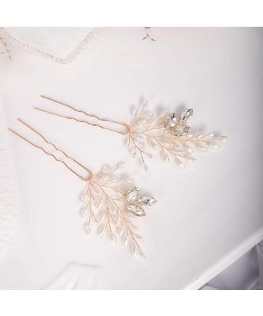 Chargances 2 Pieces Pearl Wedding Hair Pins Crystal Bridal Hair Pins Set Elegant Rhinestone Beaded Bride Headpiece Hair Accessories for Women and Girls (Gold) - Buy Online on SooperMarket.com