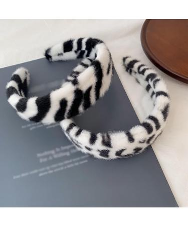 Fluffy Zebra Headband Wide Fur Headband Cute Fluffy Hairband Decorative Fuzzy Hairband Soft Plush Hair Hoop for Women Girls Zebra black white - Buy Online on SooperMarket.com